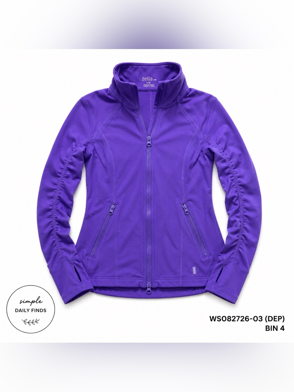 Zella Purple Full Zip Athletic Jacket Size Large Thumbholes